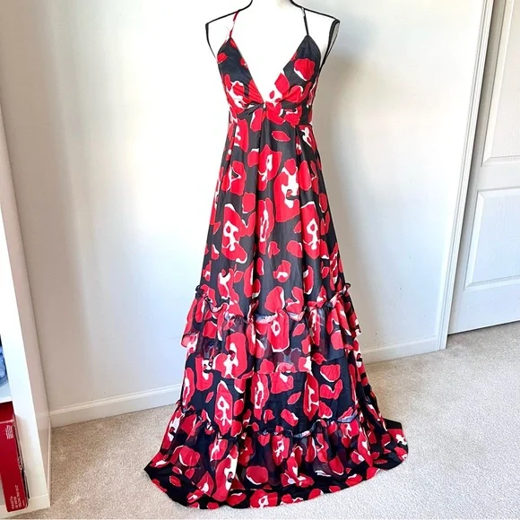 corset cowl neck maxi dress Kesha Red